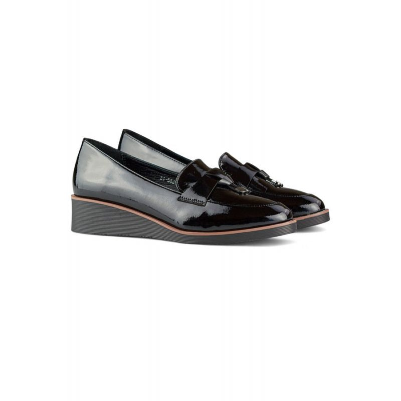 Women's patent leather wedge shoes, black 24-58266B Footwear Your Sports Performance