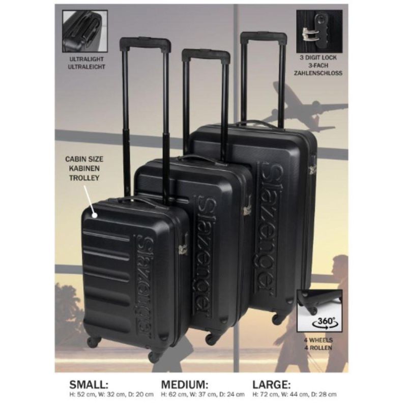 SET OF 3 SUITCASE 18/22/26 INCHES BLACK SLAZENGER Accessories Your Sports Performance