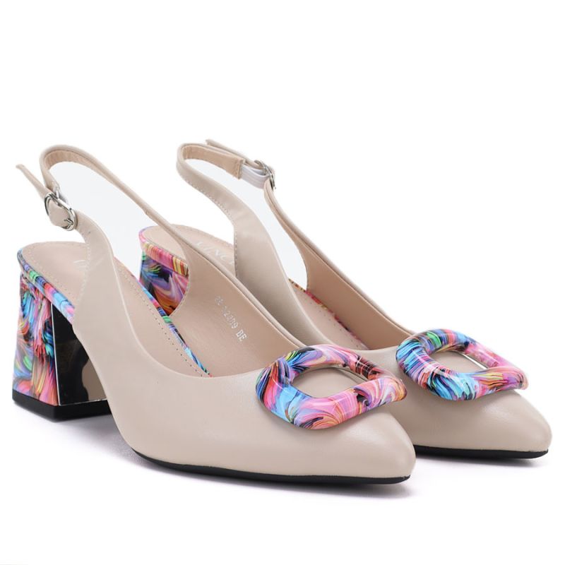 Beige decorative heel pumps Vinceza 62278 Vinceza