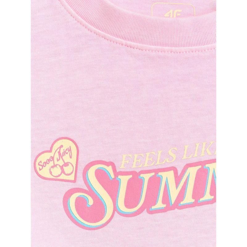 Girls' boxy T-shirt with print 4F 4FJRAW26TTSHF4324-056S