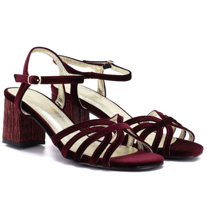 Women's Burgundy Block Heel Sandals D&A by S.Barski SR61-0102 D&A