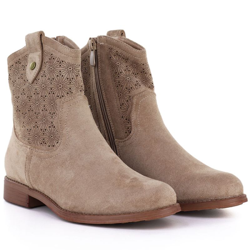 Women's openwork cowboy boots, suede, beige, S.Barski HY61-8025 To be categorized Your Sports Performance