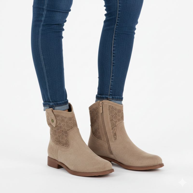 Women's openwork cowboy boots, suede, beige, S.Barski HY61-8025 To be categorized Your Sports Performance