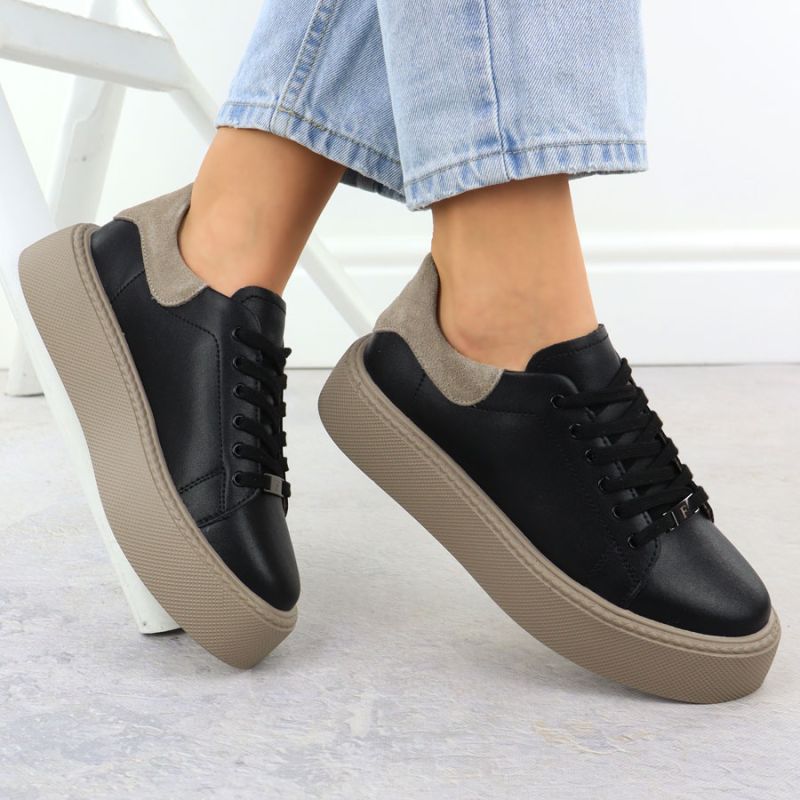 Women's leather platform sneakers, black, Filippo DP6119 Footwear Your Sports Performance