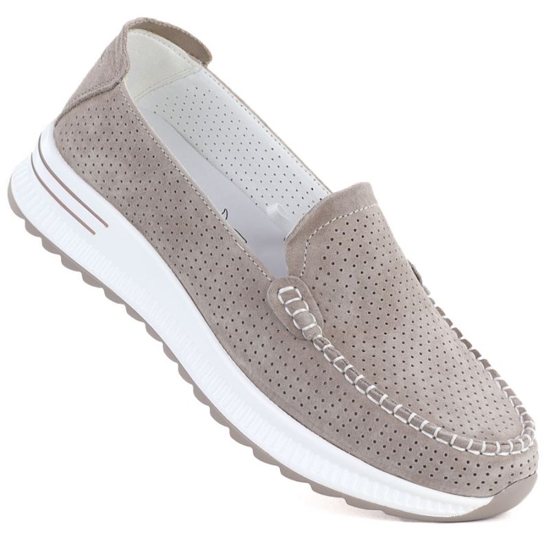 Leather moccasins with a thick sole, openwork, fango Jezzi 9793 Jezzi