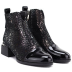 Women's leather ankle boots with heels in black and silver D&A S.Barski LZ62-2043