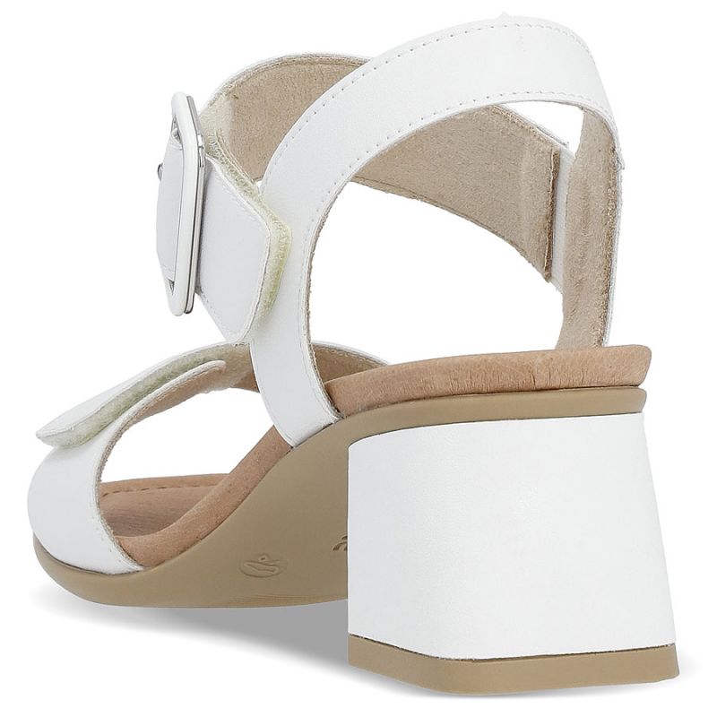 Women's leather sandals on a block heel white Remonte by Rieker D1K51-80