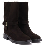Women’s insulated suede ankle boots in chocolate brown, riding boot style, Potocki 96312