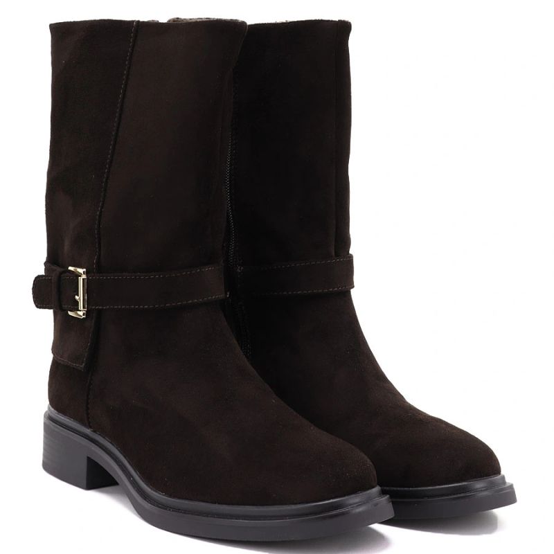 Women’s insulated suede ankle boots in chocolate brown, riding boot style, Potocki 96312