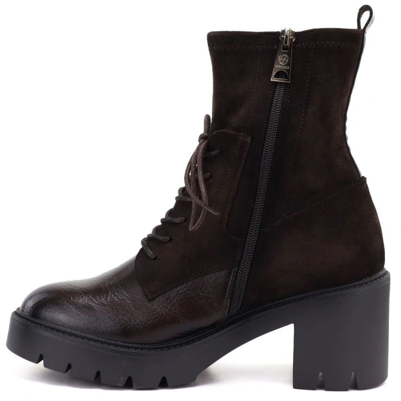 Women's Heeled Platform Ankle Boots in Chocolate Brown Vinceza 58665