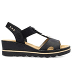 Women's comfortable platform wedge sandals black Rieker 67498-00 Rieker
