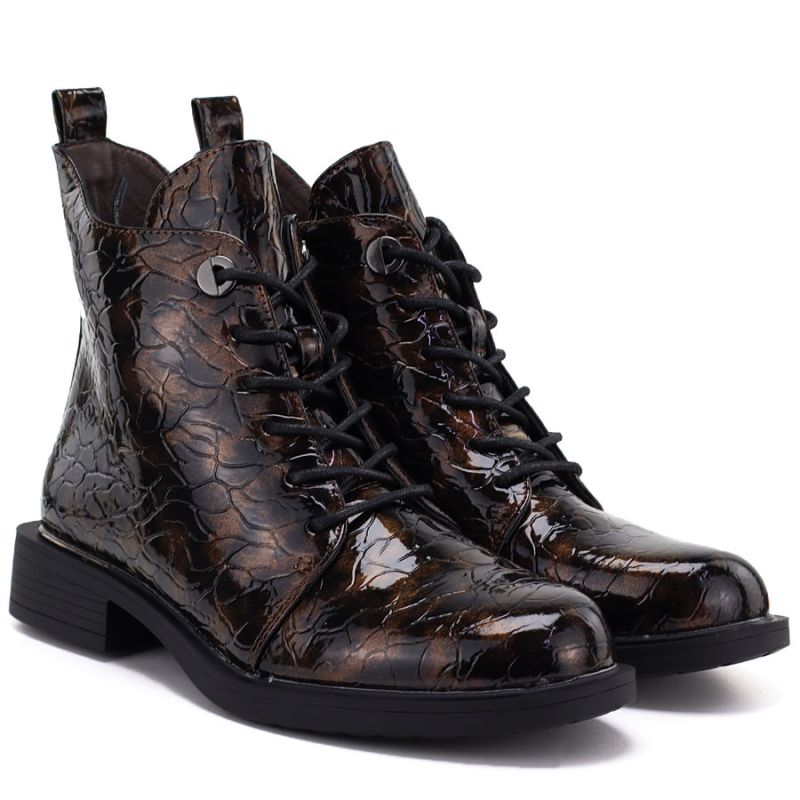 Women's patent leather brown ankle boots S.Barski HY62-8140