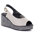 Women's leather wedge sandals with openwork beige S.Barski 7010 S.Barski