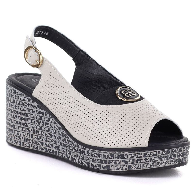 Women's leather wedge sandals with openwork beige S.Barski 7010 S.Barski