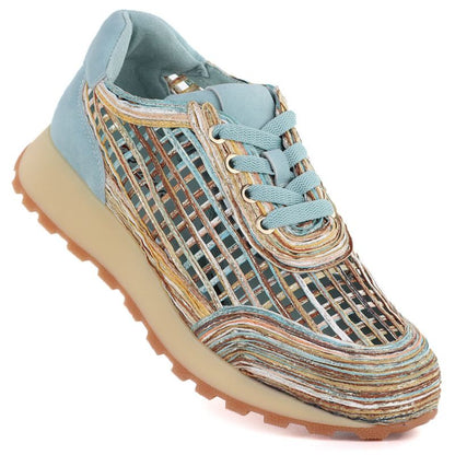 Women's openwork shoes in blue and beige Artiker 58C1289 Artiker