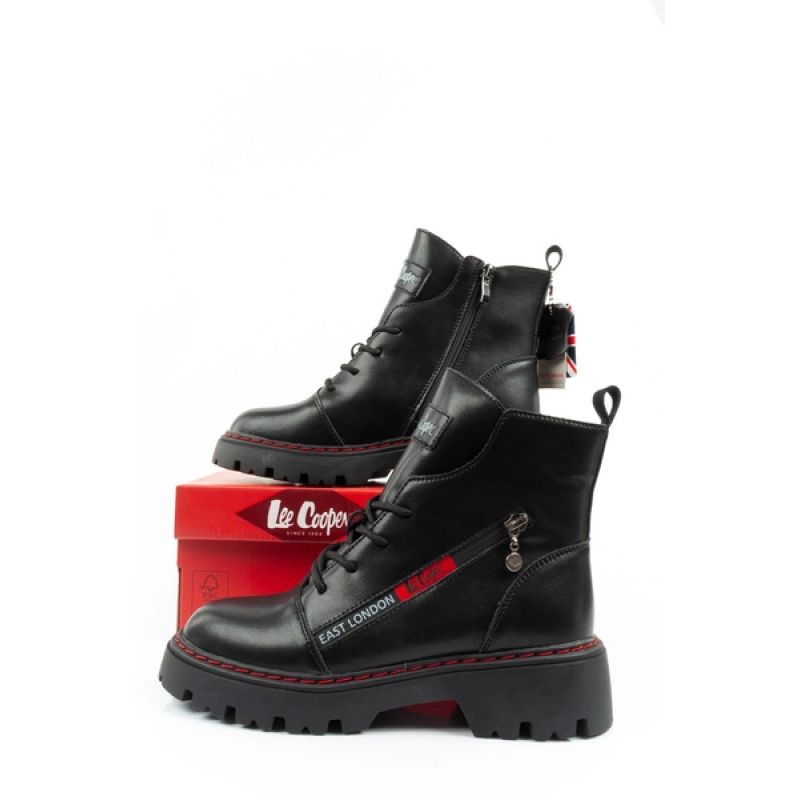 Lee Cooper boots, women's boots, leather boots, black, red, warm Lee Cooper