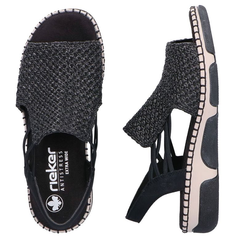 Comfortable women's black platform sandals Rieker 66241-00 Rieker