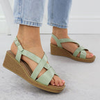 Sergio Leone SK298 women's patent leather wedge sandals in green Footwear Your Sports Performance