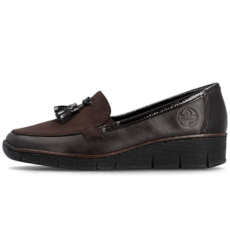 Rieker 53771-25 women's leather wedge shoes, comfortable brown