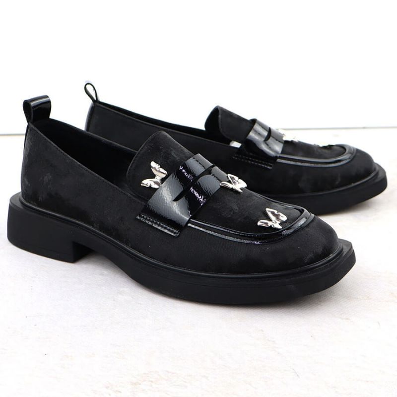 Ladies' loafers with butterflies, black, Potocki SZ12650 Footwear Your Sports Performance