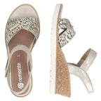 Women's gold leather wedge sandals Remonte by Rieker R6266-90 Rieker