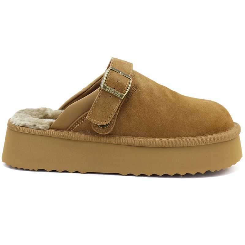Women's leather insulated flip-flops on a camel platform, Big Star UU274696