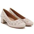 Women's openwork beige block heel pumps Sergio Leone SK180 LEONE