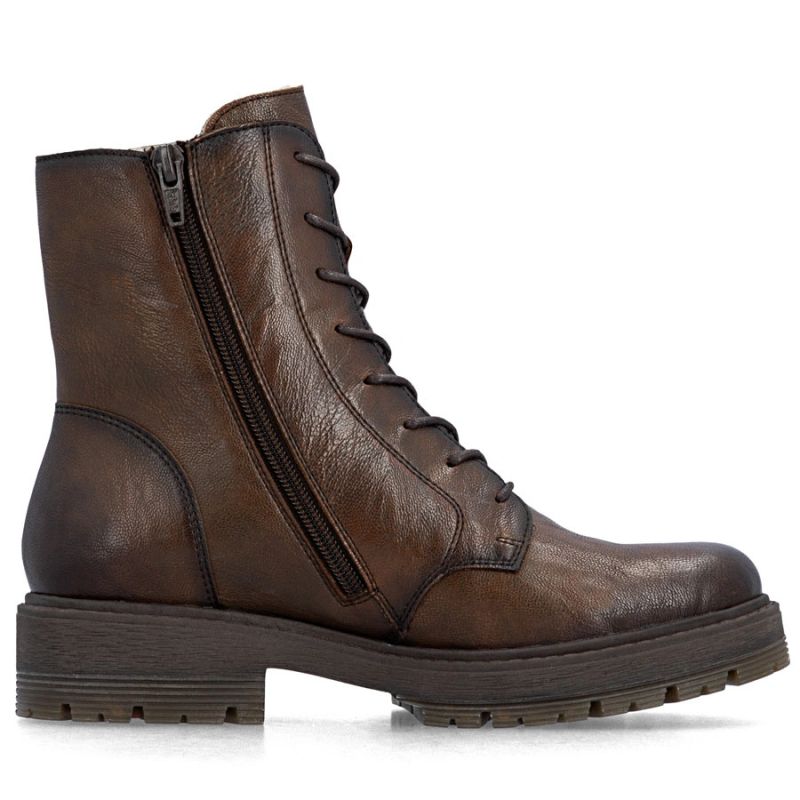Brown women's leather worker boots Rieker 75800-25