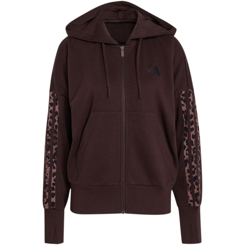 Women's adidas Seasonal Essentials Animal Print 3-Stripes Full-Zip Hooded Sweatshirt Brown KV9299