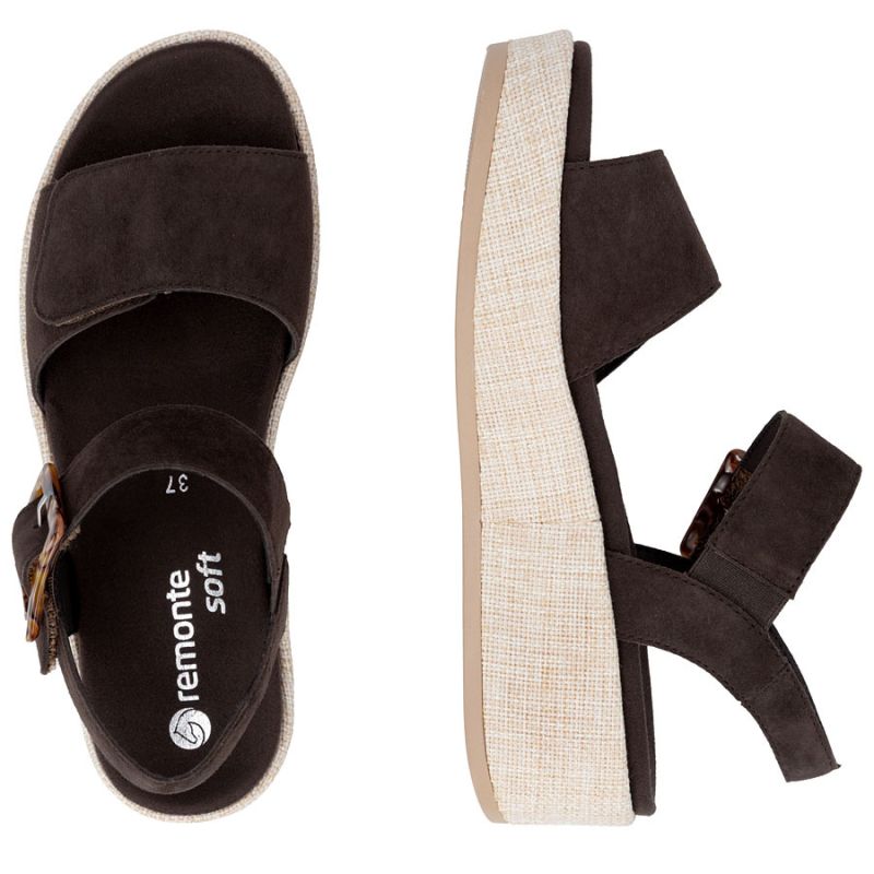 Women's brown leather wedge sandals Remonte by Rieker D1N54-25 Rieker