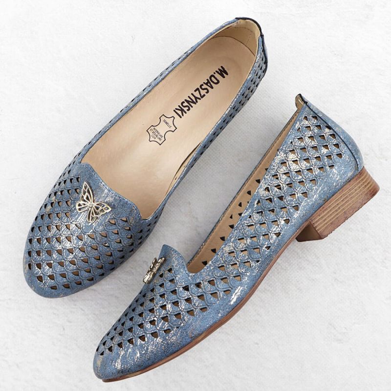 Women's openwork low-heeled shoes, blue M.Daszyński SA222-3 Footwear Your Sports Performance