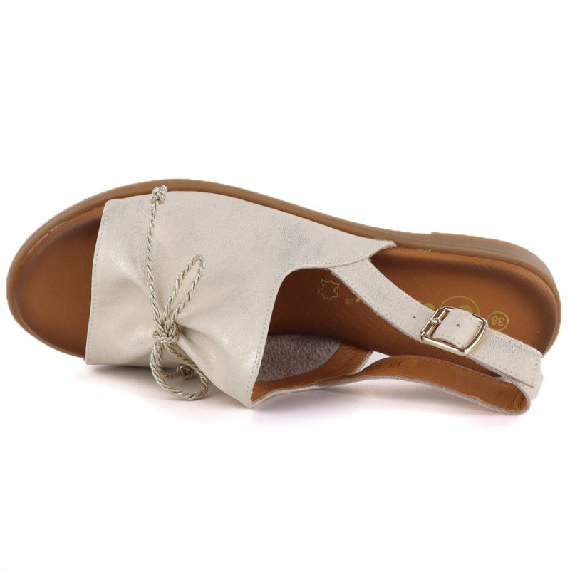 Women's leather sandals with a bow, gold, Cambell 26-19387 Cambell