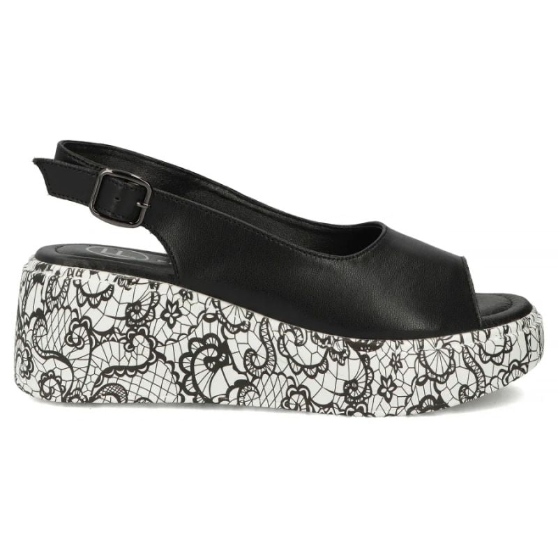 Women's leather wedge sandals, black, Filippo DS7580