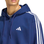 Men's adidas Essentials 3-Stripes Fleece Full-Zip Hoodie Navy Blue KY4144