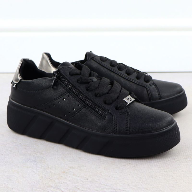 Rieker W2605-02 women's leather platform shoes in black Footwear Your Sports Performance