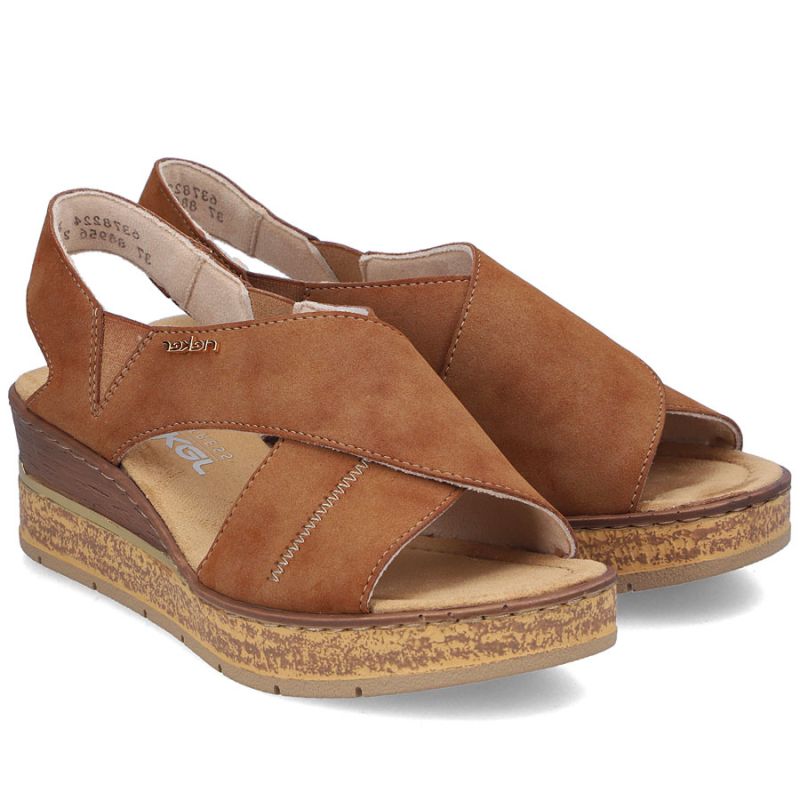 Comfortable women's wedge sandals, brown, Rieker 63782-24 Rieker