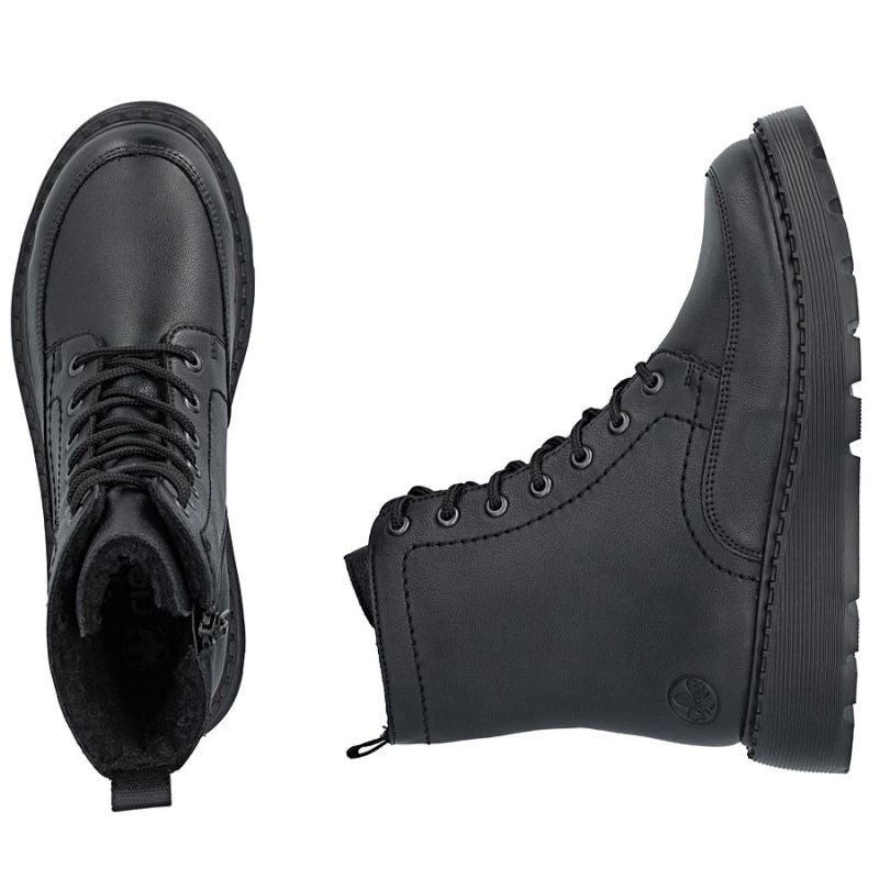 Women's leather ankle boots with platform, black, Rieker 70410-00