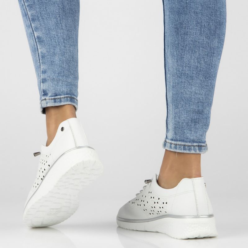 Women's leather openwork shoes, white Filippo DP6714 Filippo