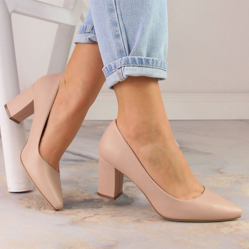 Women's nude pumps with a block heel Sergio Leone PB414 Footwear Your Sports Performance