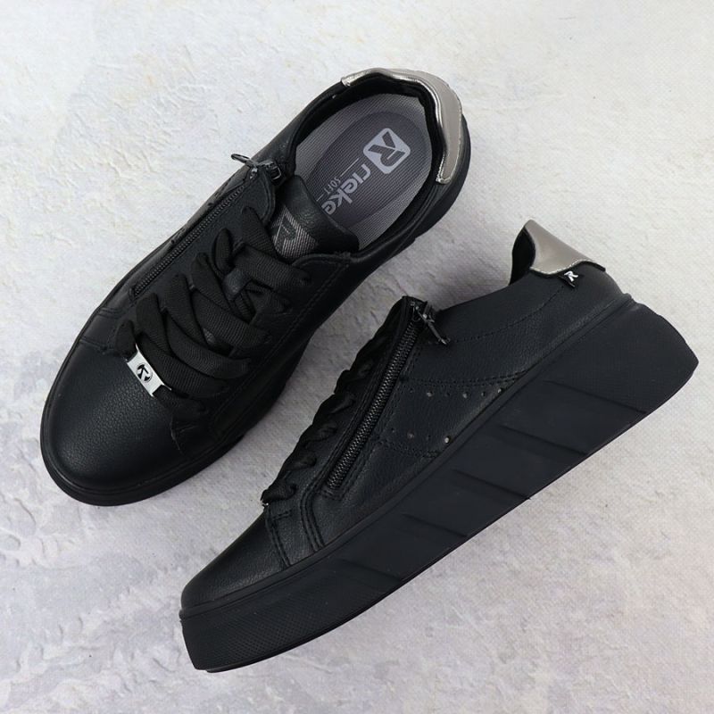 Rieker W2605-02 women's leather platform shoes in black Footwear Your Sports Performance