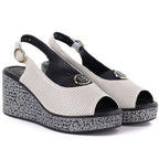 Women's leather wedge sandals with openwork beige S.Barski 7010 S.Barski