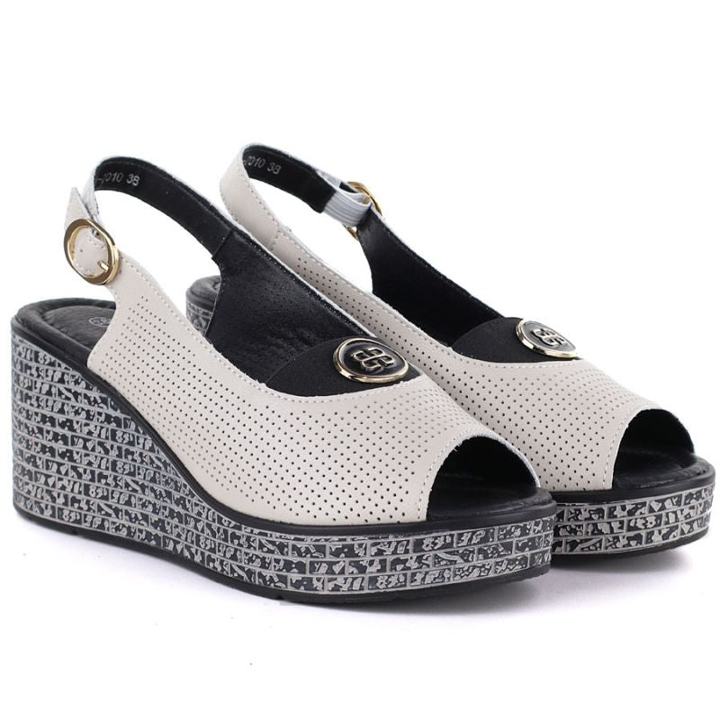 Women's leather wedge sandals with openwork beige S.Barski 7010 S.Barski