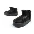 Lee Cooper women's winter snow boots, fashionable fur lined ankle boots, black Lee Cooper
