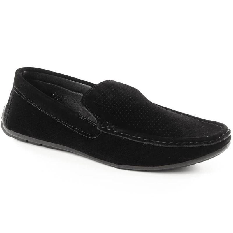 Men's Suede Slip-On Loafers with Openwork Black News 4873 Footwear Your Sports Performance