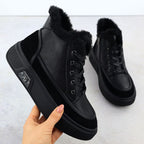 Black leather platform ankle boots with fur Cambell 25-19352 To be categorized Your Sports Performance