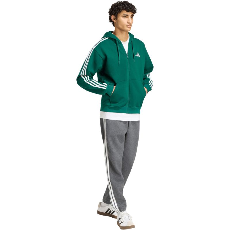 Men's adidas Essentials 3-Stripes Fleece Full-Zip Hoodie Green KZ1412