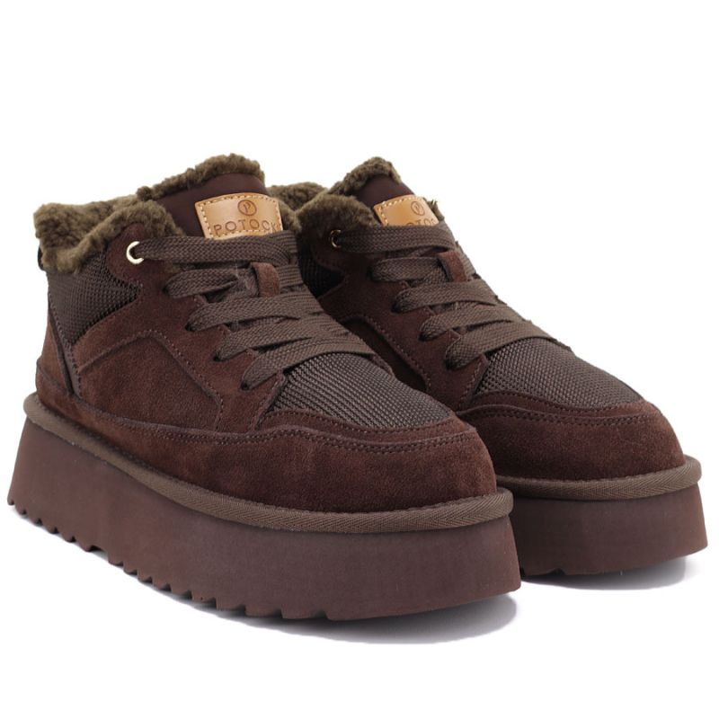 Women's leather ankle boots, chocolate platform snow boots, Potocki CA13312