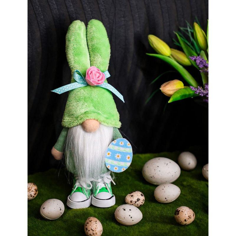 Gnome Bunny 25cm Green in sneakers Spring decoration Home and Garden/Equipment Your Sports Performance