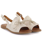 Women's leather sandals with a bow, gold, Cambell 26-19387 Cambell