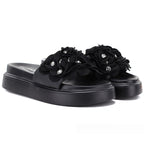 Women's floral platform flip-flops black D&A by S.Barski MR61-9015 D&A